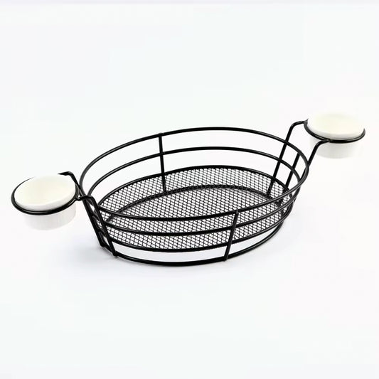 Food Display Basket with Two Sauce Cups