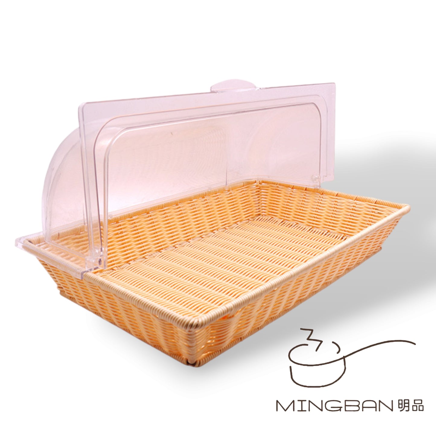 Handwoven PP imitation rattan woven bread basket with transparent lid