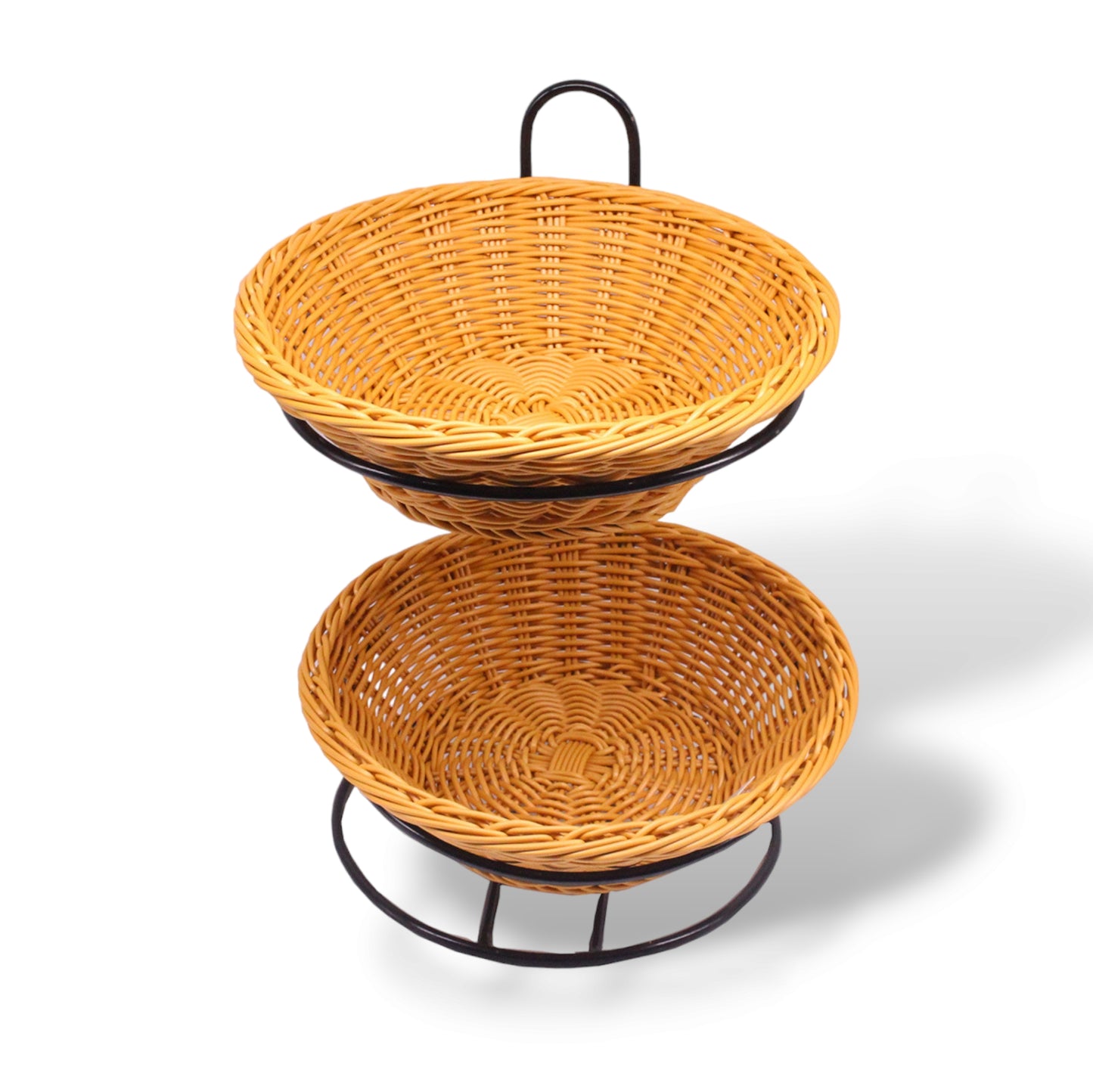 兩層麵包籃鐵架 (放置PP仿藤編織圓形籃子)