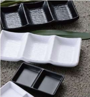 3-Divided Melamine Sauce Dish (Black)