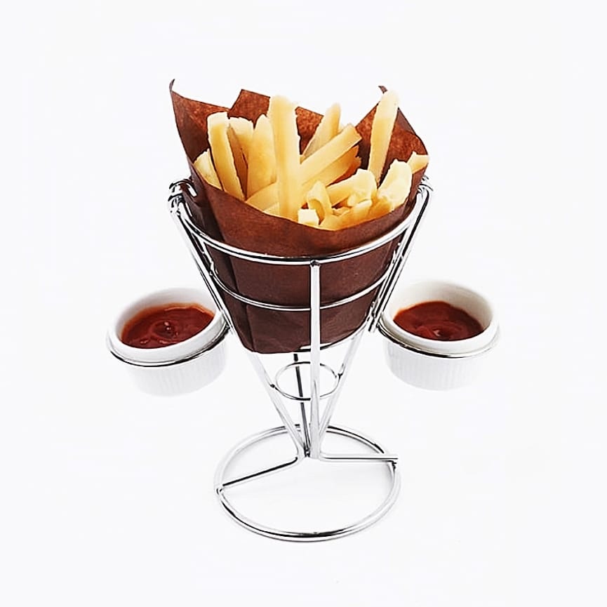 French Fries Stand Cone Basket Fry Holder with Sauce Dipper