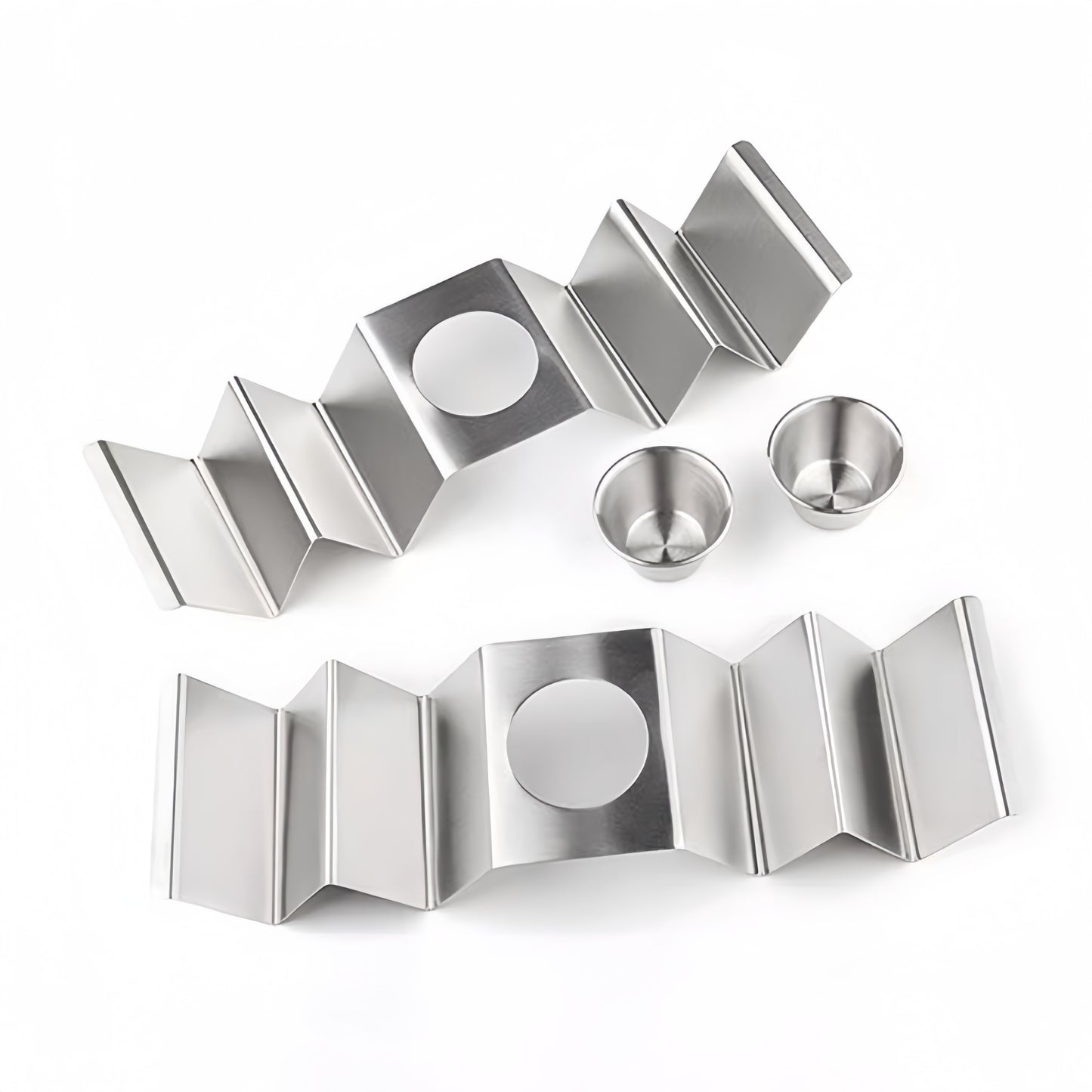 Taco Holder Stand with Handle and Stainless Steel Sauce Cup (Hold 2 or 4 Tacos)