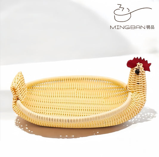 Hand-woven PP imitation rattan chicken-shaped snack basket