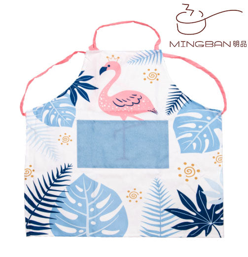 圍裙連口袋 - 白色紅鶴