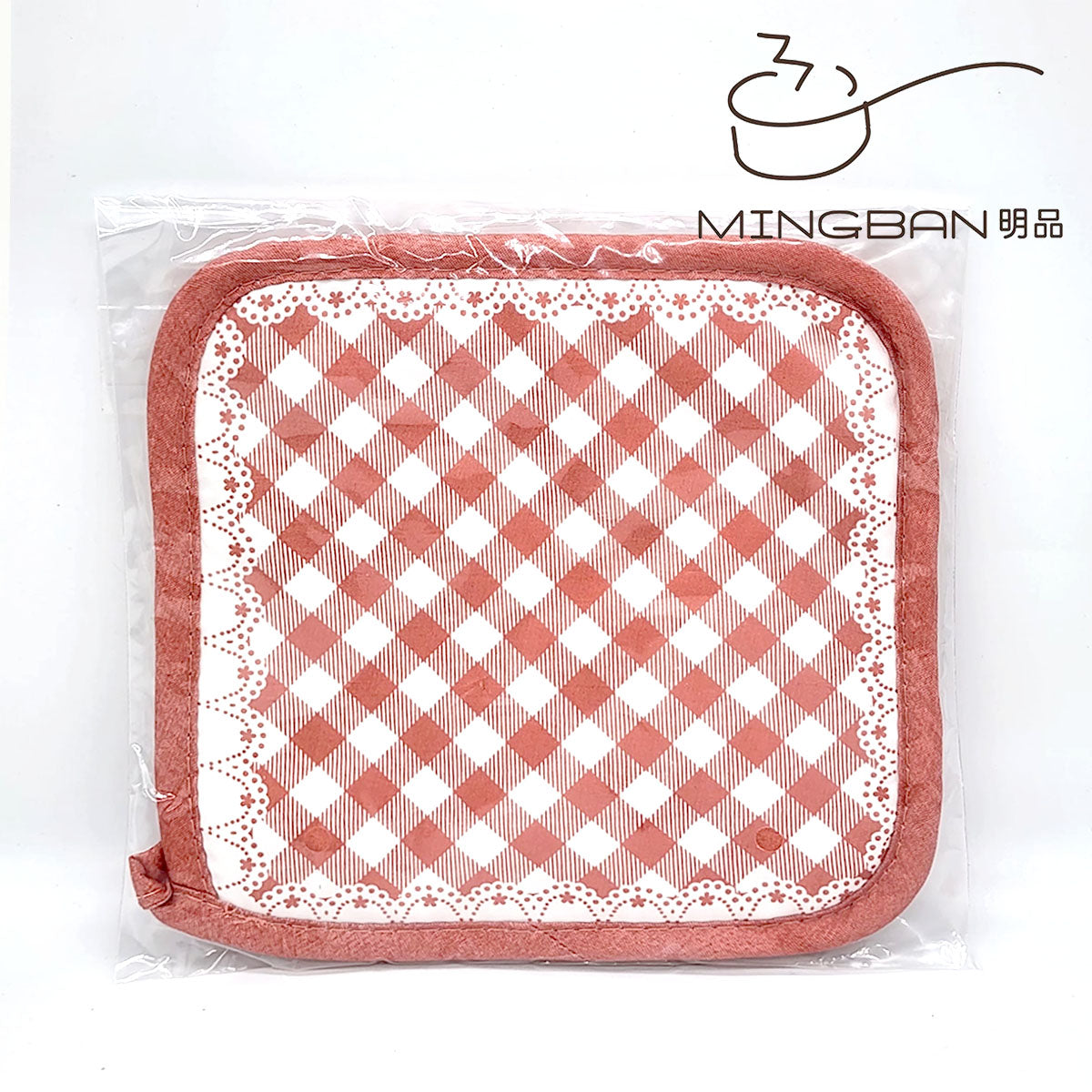 隔熱墊 - 淡粉花邊格仔