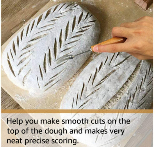 Wooden Handle Dough Scoring Knife with 5 Razor Blades & Storage Cover