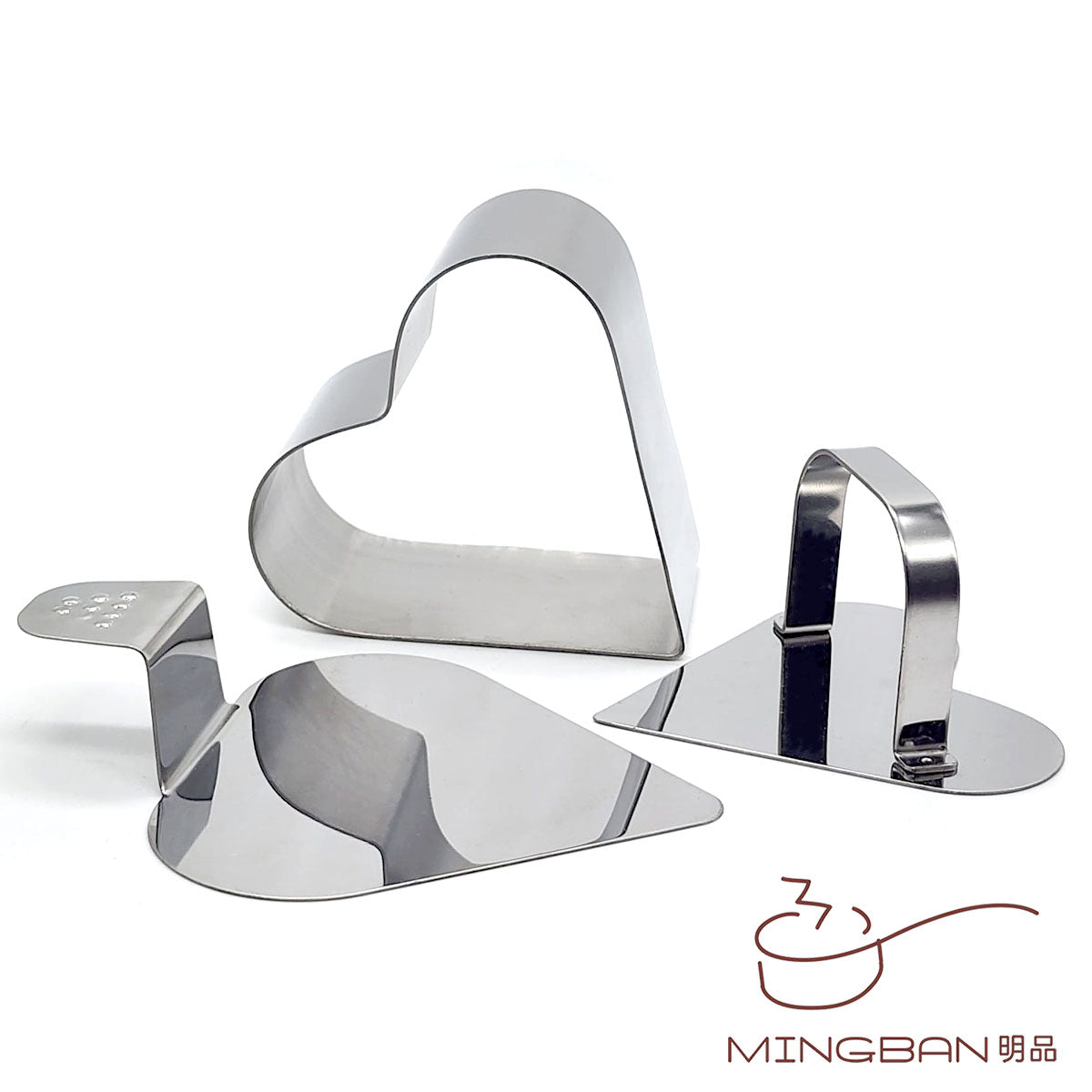 3 inch stainless steel heart-shaped mousse cake ring with push piece + negative piece (set of 4)