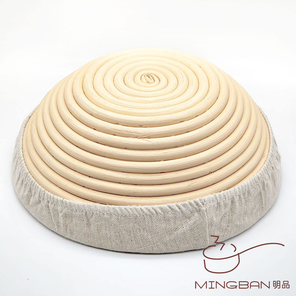 Round rattan proofing basket with removable linen cover