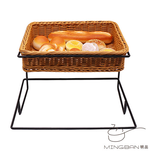 兩層鐵架連兩個PP仿藤編織麵包籃 (一套)