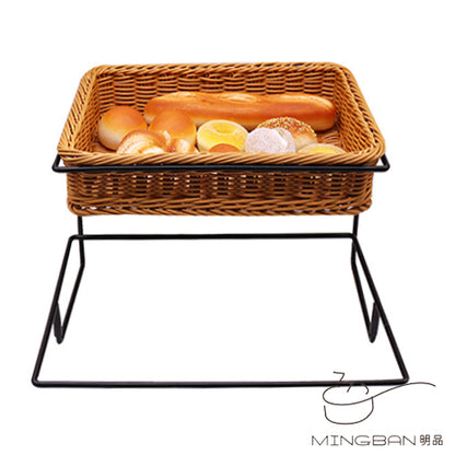 兩層鐵架連兩個PP仿藤編織麵包籃 (一套)