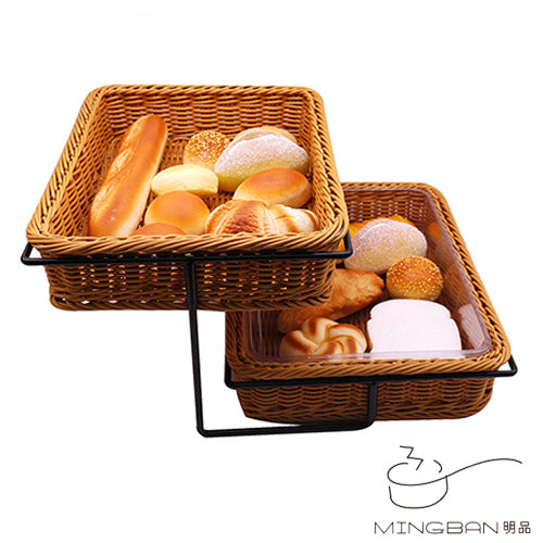 兩層鐵架連兩個PP仿藤編織麵包籃 (一套)