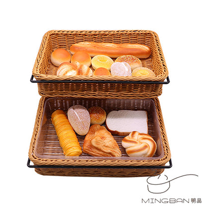 兩層鐵架連兩個PP仿藤編織麵包籃 (一套)