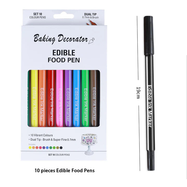 Edible Writing Pen (Dual-Tip 0.7mm & Brush / Pack of 10)
