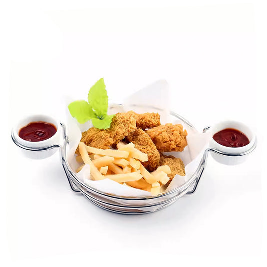 Round Shape Fry Basket with Two Sauce Cups