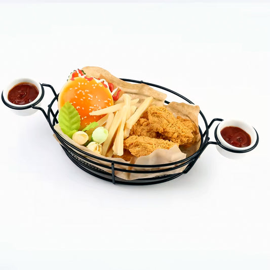 Food Display Basket with Two Sauce Cups