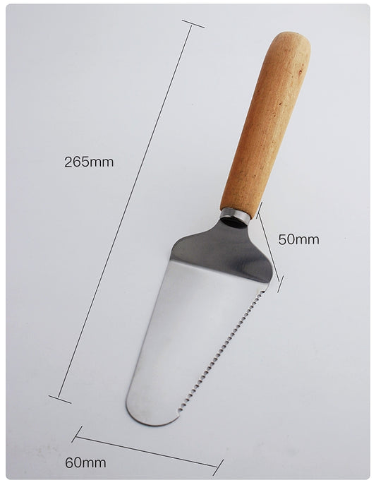 Pizza spatula and cake cutter with wooden handle