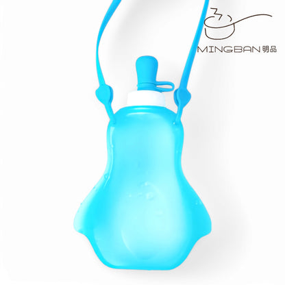 兒童便攜式背帶可折矽膠摺疊水袋 (企鵝)