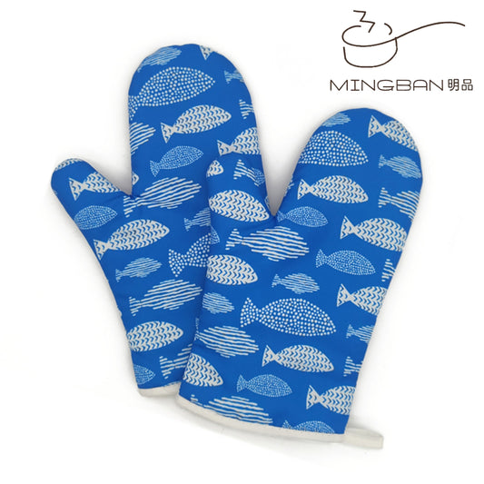 烘焙隔熱手套 - 藍色小魚 (一對)