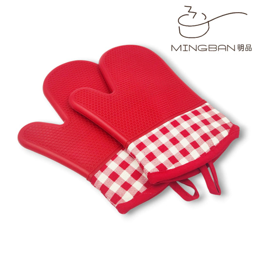 Heat Resistant Short  Silicone Oven Mitt - Red