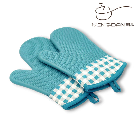 Heat Resistant Short  Silicone Oven Mitt - Blue