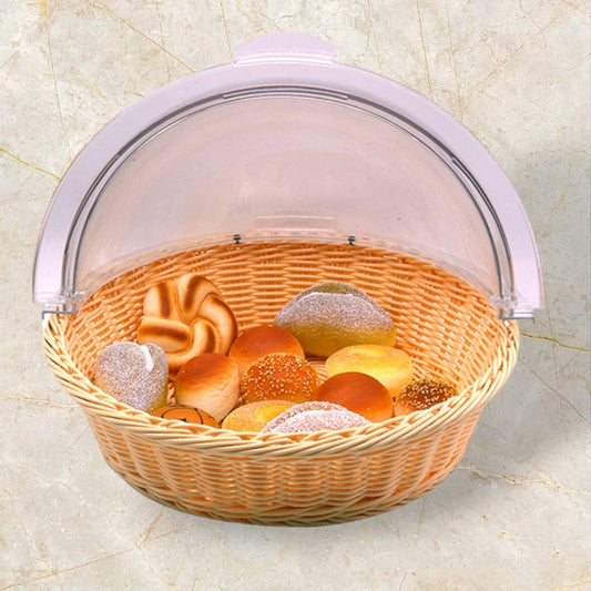 Handwoven PP imitation rattan woven bread basket with transparent lid