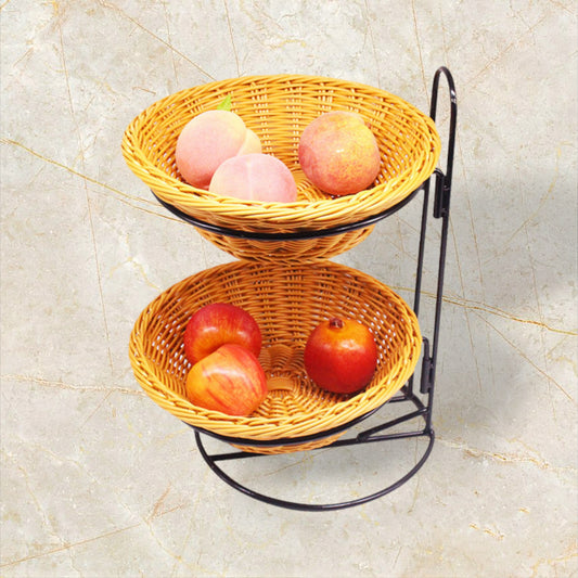 Two-layer bread basket iron rack (for placing PP imitation rattan woven round basket)