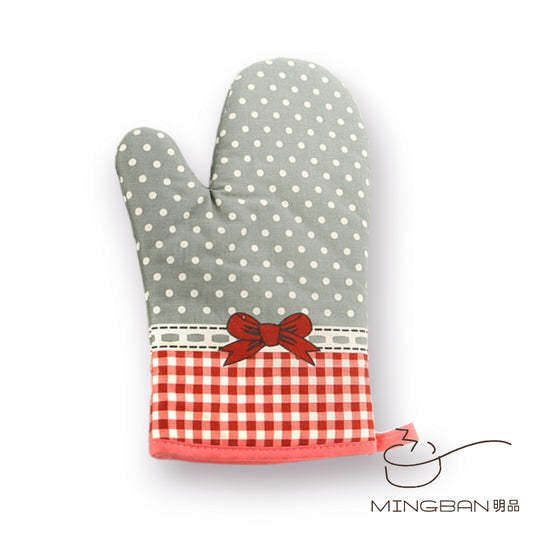 Insulated gloves - gray polka dot bow (single)