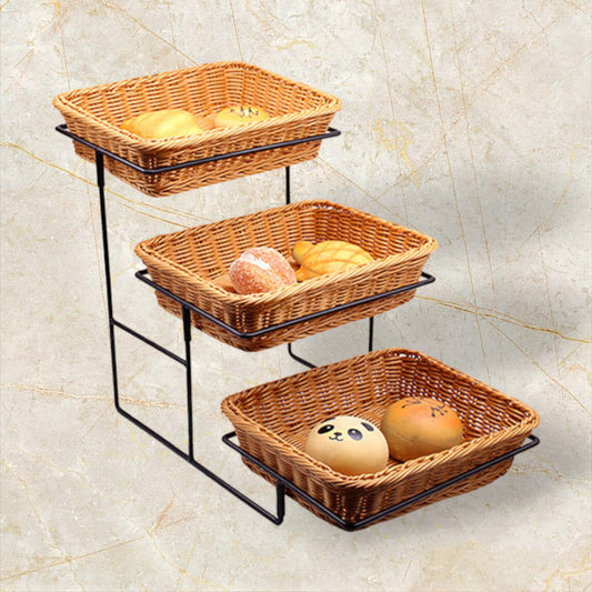 Three-layer bread basket iron frame (for placing PP imitation rattan woven rectangular basket)