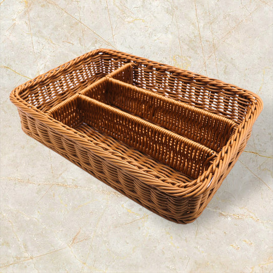 Hand-woven PP imitation rattan woven four-grid cutlery basket