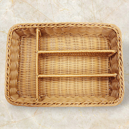 Hand-woven PP imitation rattan woven four-grid cutlery basket