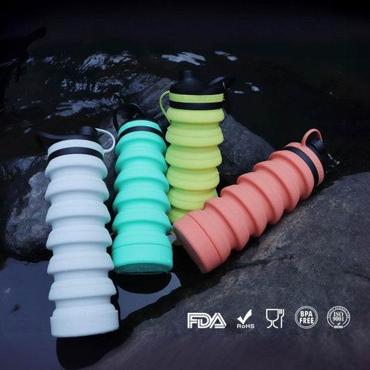 Environmentally friendly silicone retractable portable water bottle