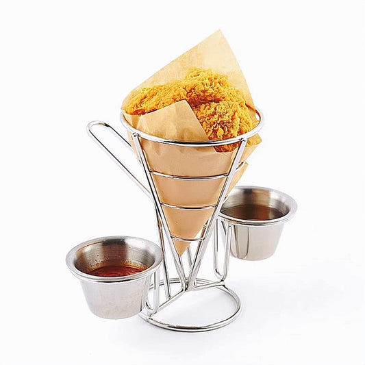 French Fries Stand Cone Basket Fry Holder with Sauce Dipper