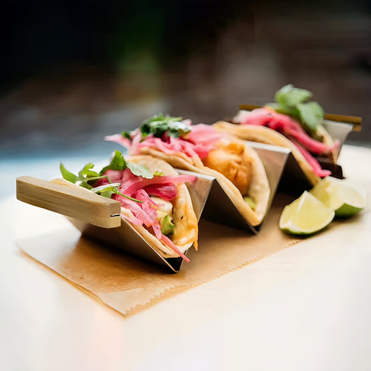 Taco Holder Stand Rack with Wood Handles (Serve 2 - 3 Tacos)