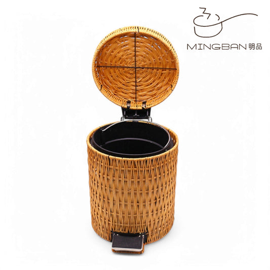 Handwoven PP Imitation Rattan Trash Can