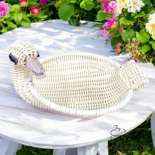 Handwoven PP Rattan-Style Duck-Shaped Snack Basket