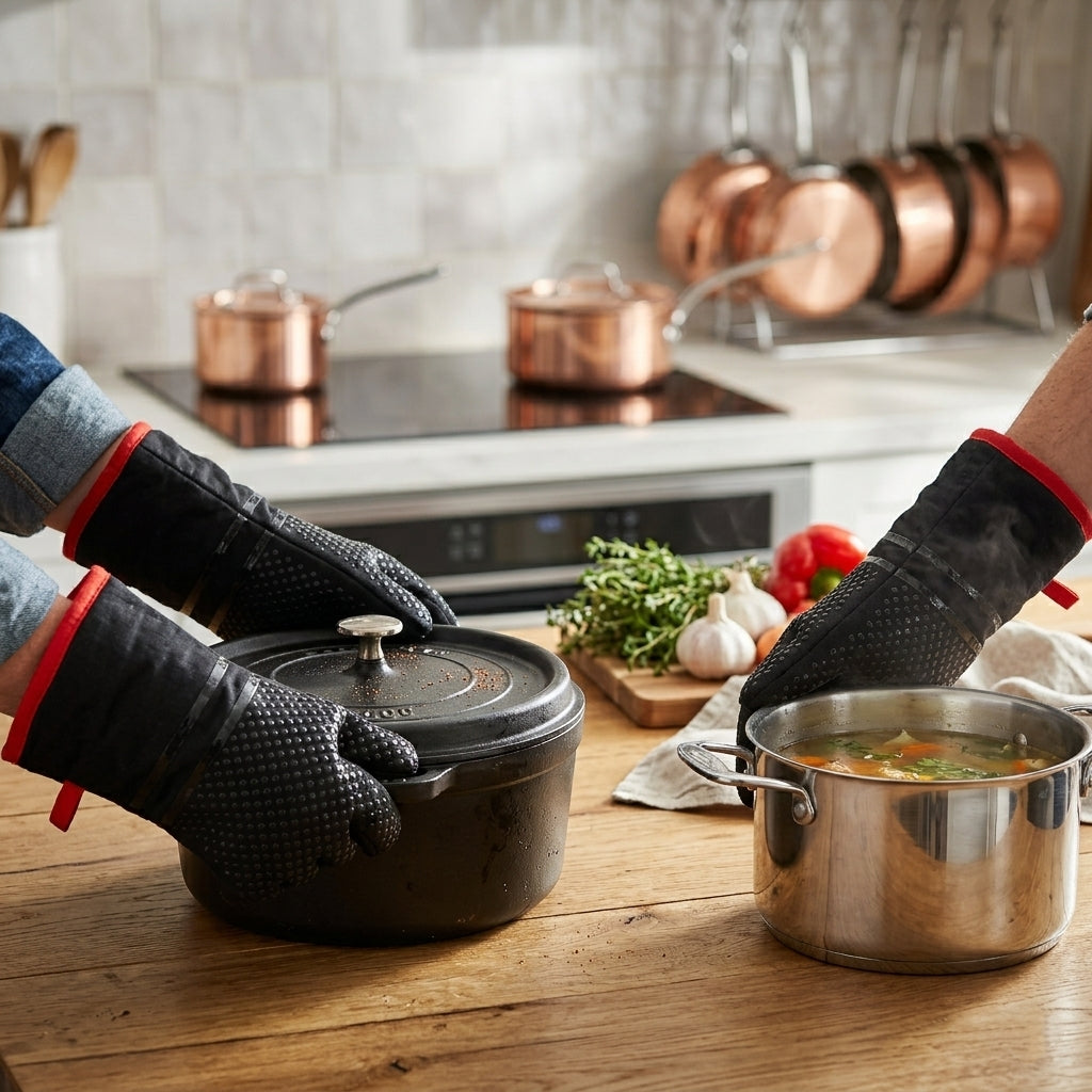 Corrugated Silicone Strip Insulated Gloves - Black 