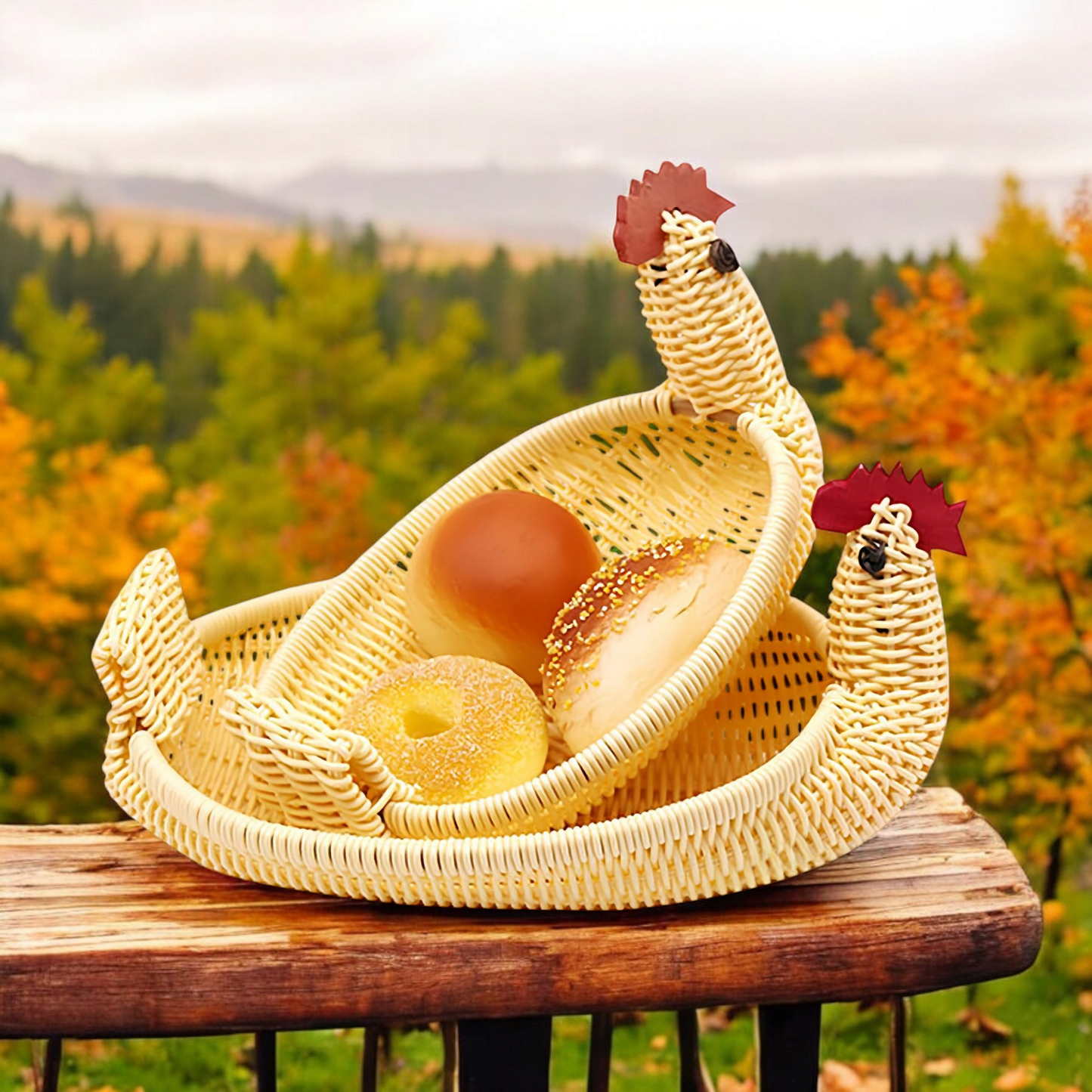 手工編織 PP 仿藤製雞形小吃籃