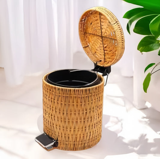 Handwoven PP Imitation Rattan Trash Can
