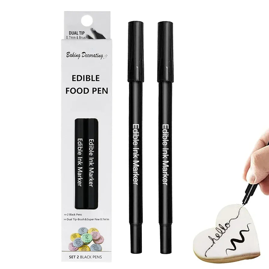 Edible Writing Pen (Dual-Tip 0.7mm with Brush / Pack of 2pcs / Black)