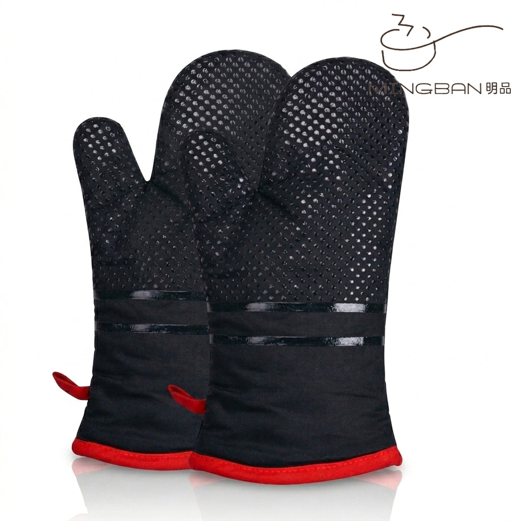 Corrugated Silicone Strip Insulated Gloves - Black 