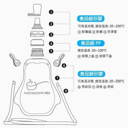 兒童便攜式背帶可折矽膠摺疊水袋 (企鵝)
