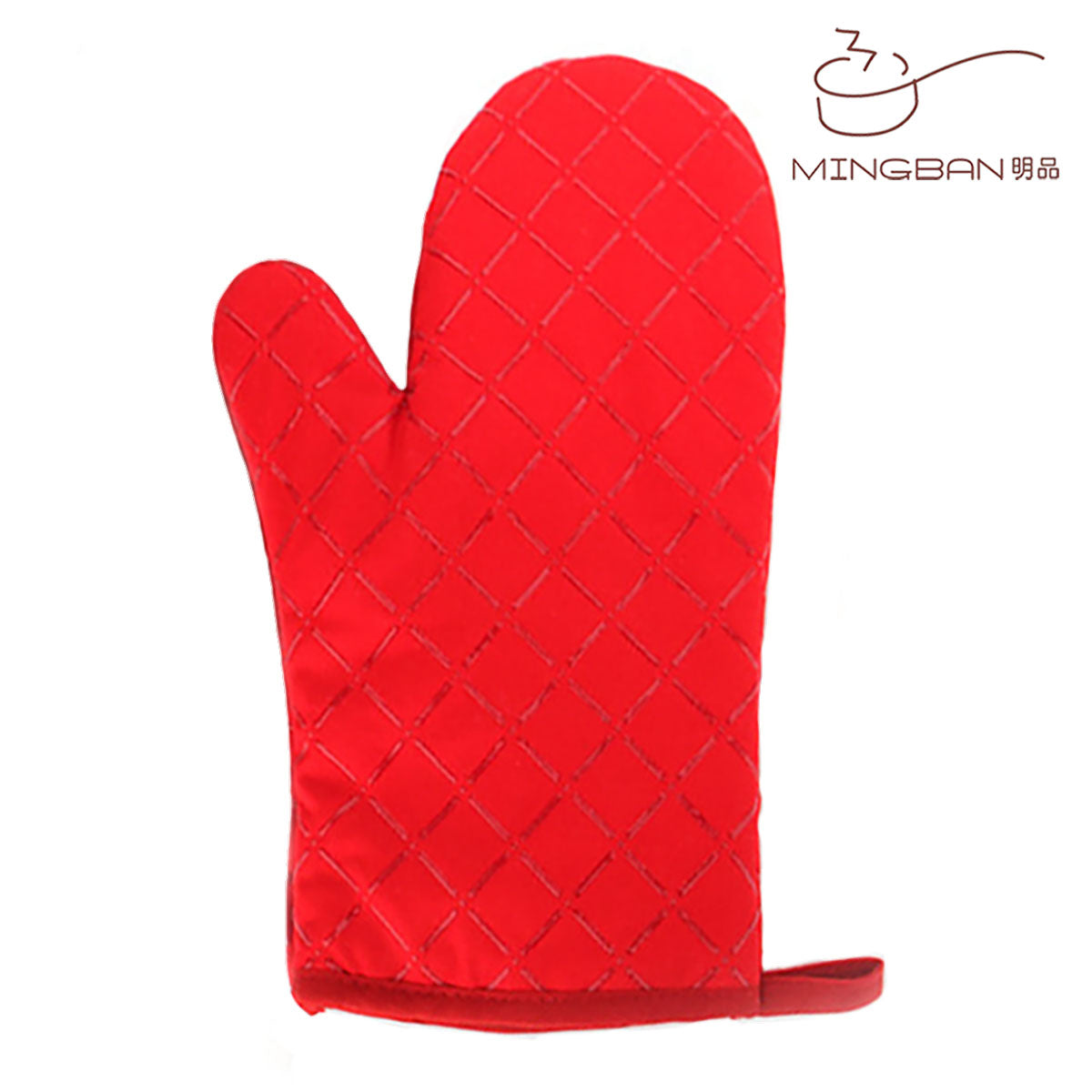 Checked Silicone Strip Oven Mitt - Red