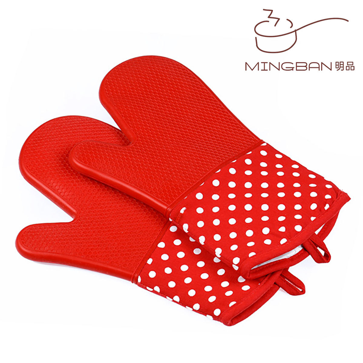 Heat Resistant Silicone Oven Mitt - Red Polka Dot
