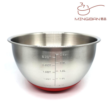20cm Mixing Bowl with Non-Slip Silicone Base and Internal Measurements- 0.5L, 1.0L, 1.5L, 2.0L, 2.5L