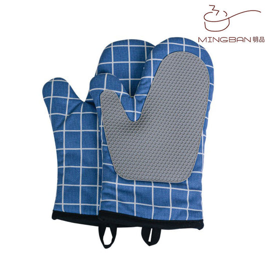 Cotton & Silicone Gloves - 1 Pair / Blue Checkered