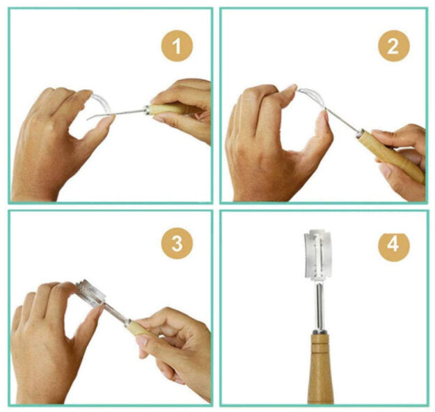 木柄弧形不銹鋼麵包割紋刀 (配5塊刀片)