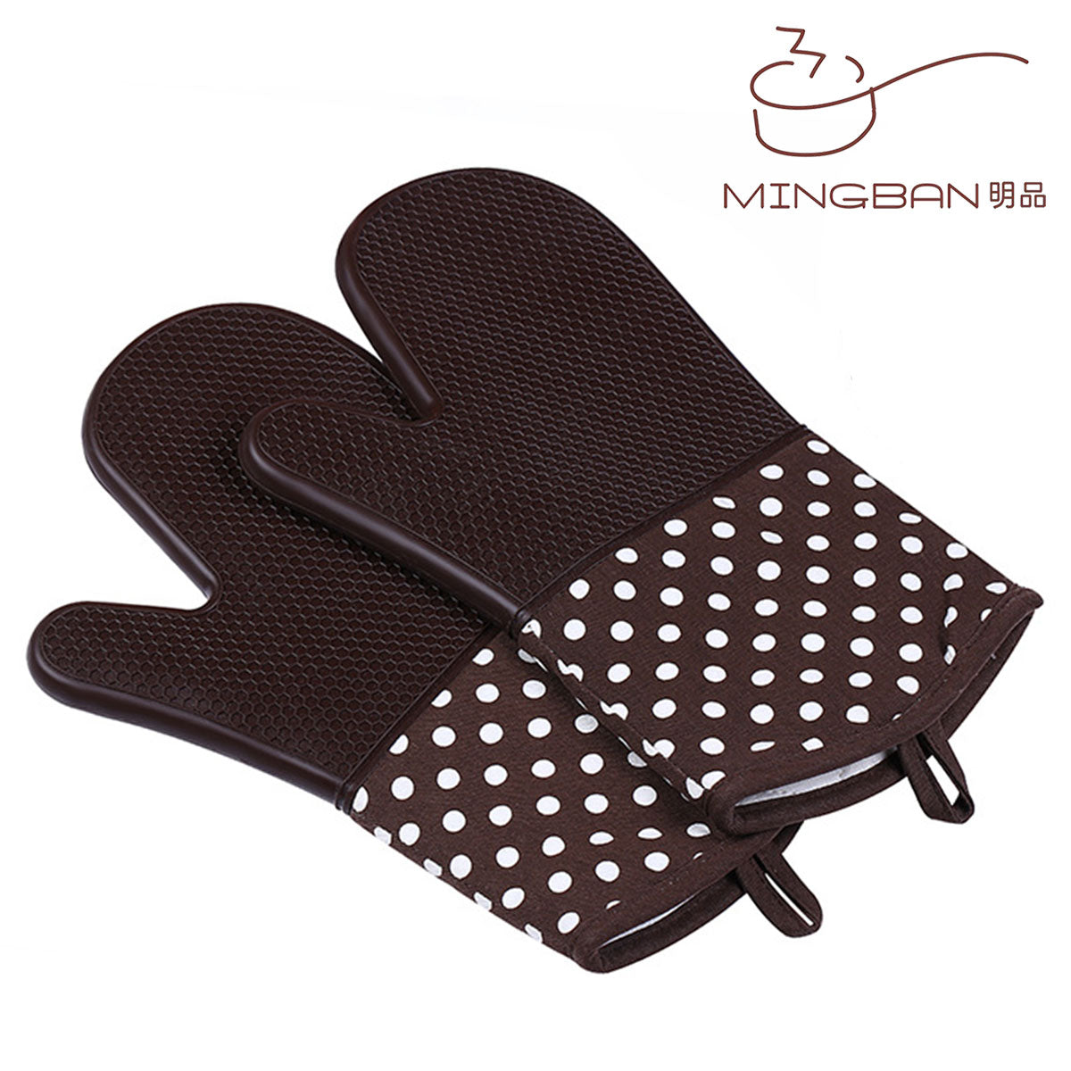 Heat Resistant Silicone Oven Mitt - Brown Polka Dot