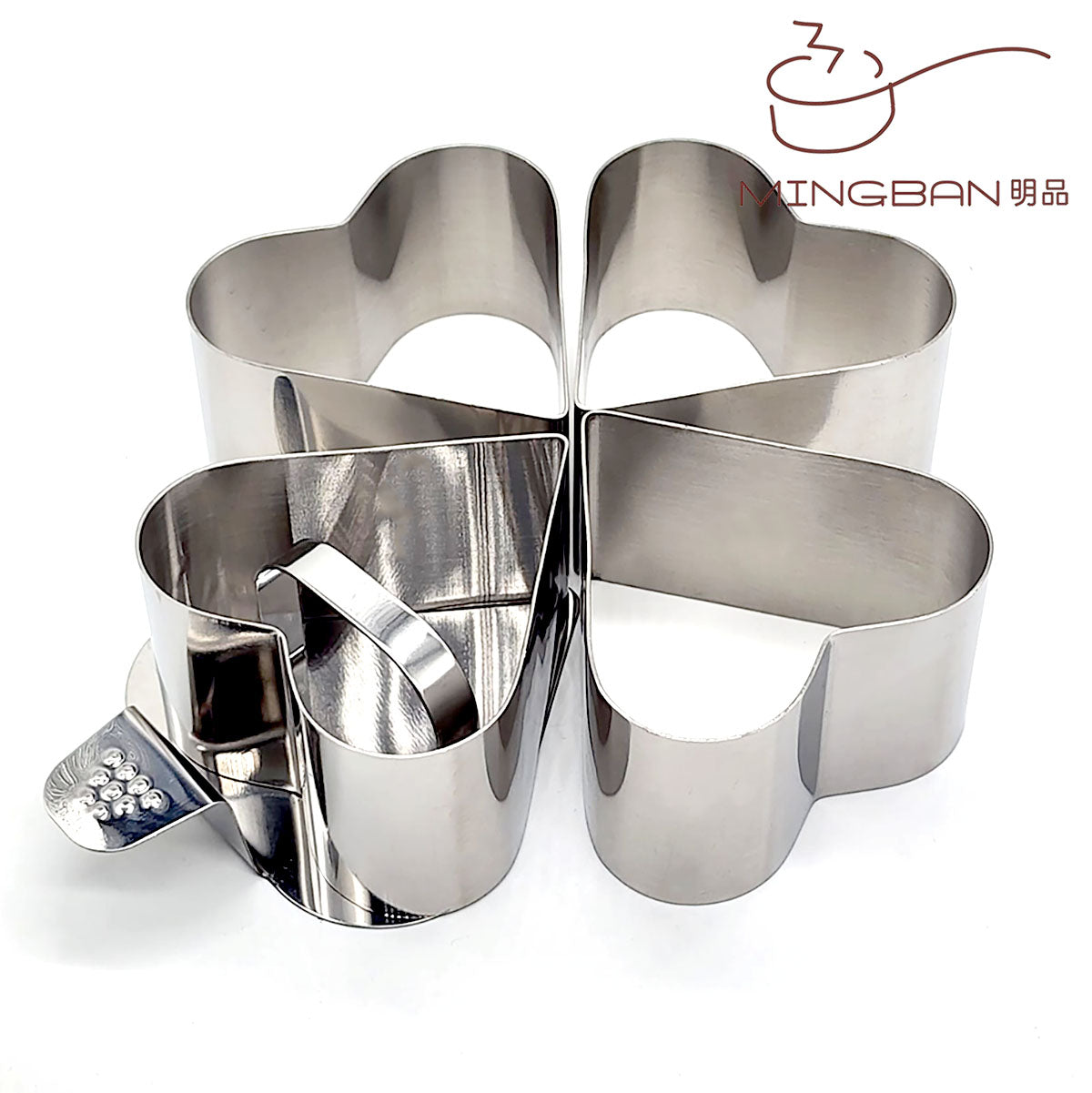 3 inch stainless steel heart-shaped mousse cake ring with pusher+ removable bottom plate (set of 4)